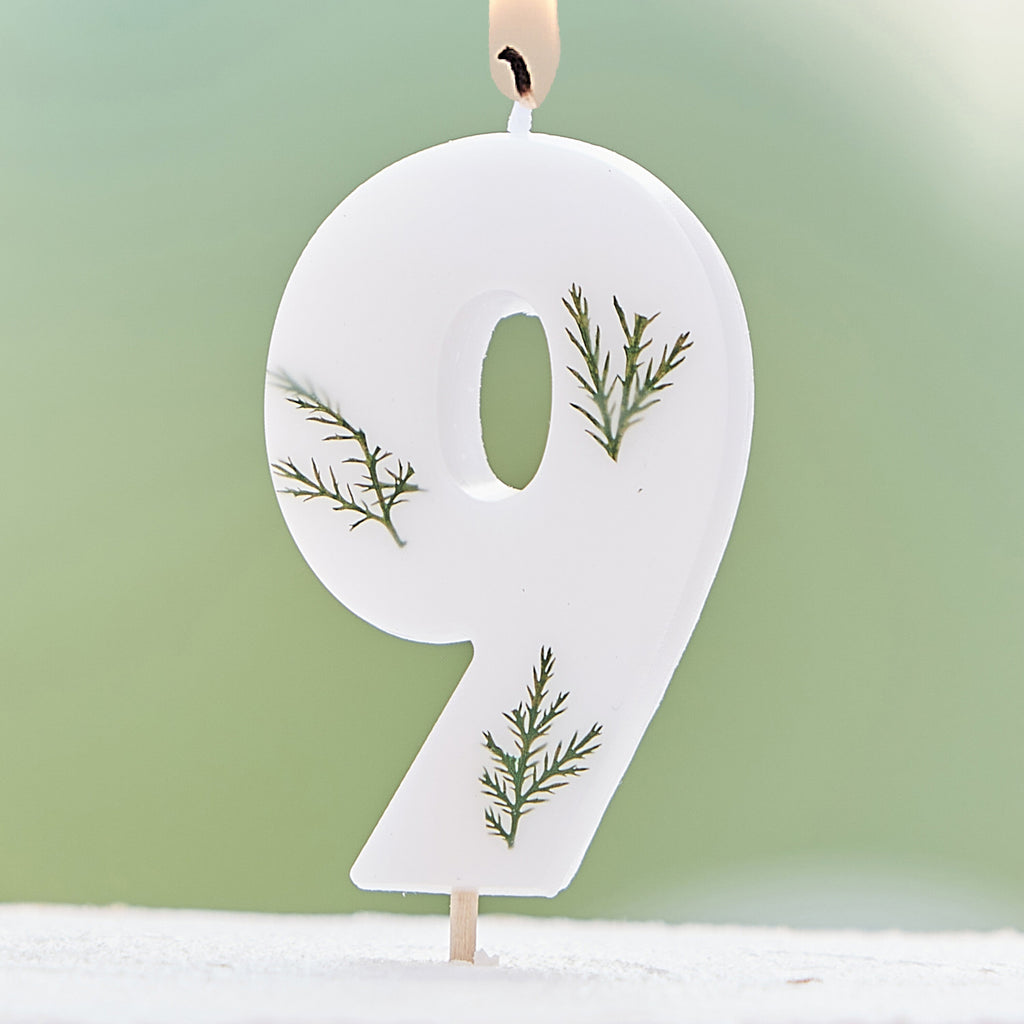 Leaf Foliage Number 9 Birthday Candle- 5 Inner Pack
