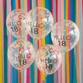 Hello 18 Rainbow Confetti 18th Birthday Balloons- 5 Inner Pack