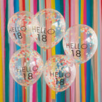 Hello 18 Rainbow Confetti 18th Birthday Balloons- 5 Inner Pack