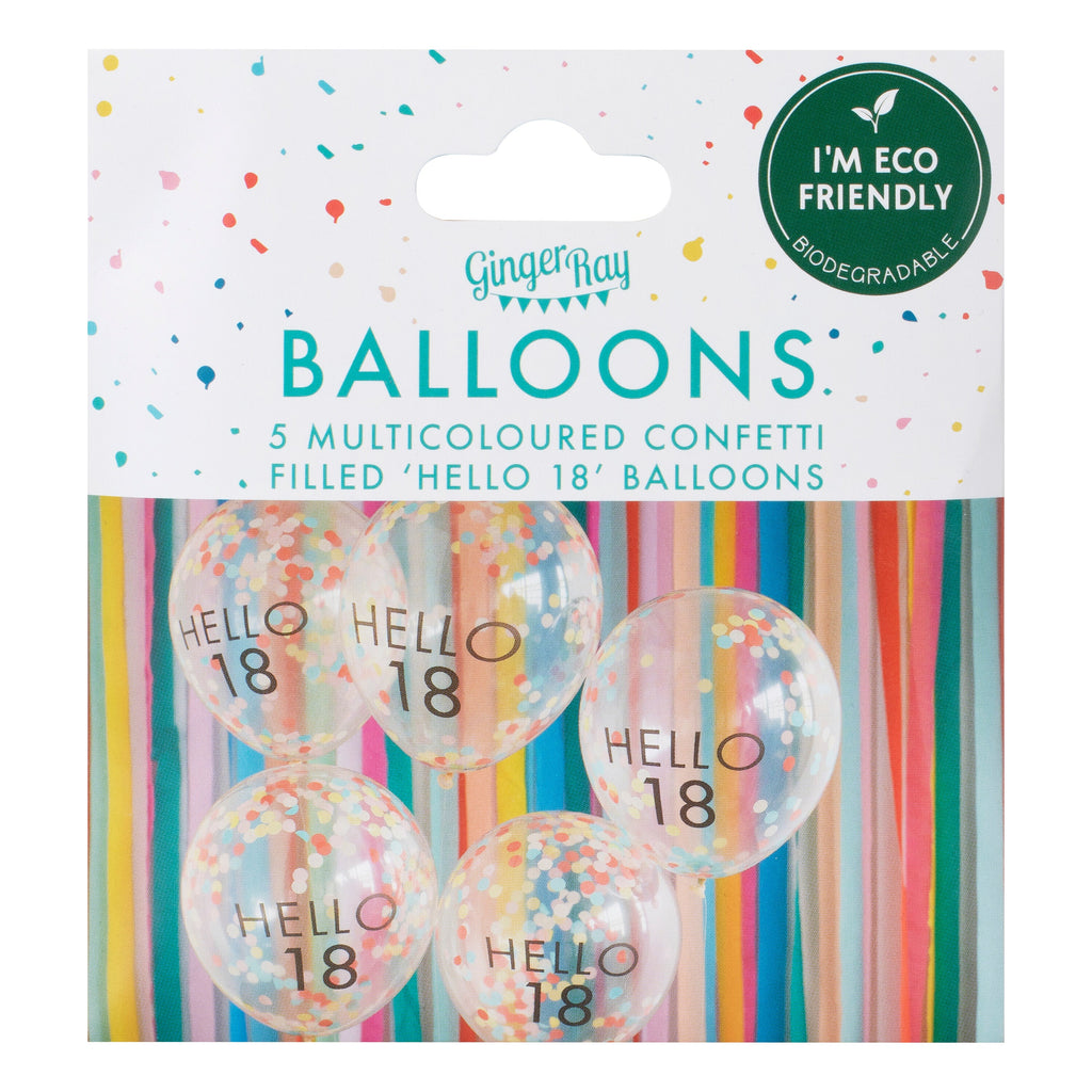 Hello 18 Rainbow Confetti 18th Birthday Balloons