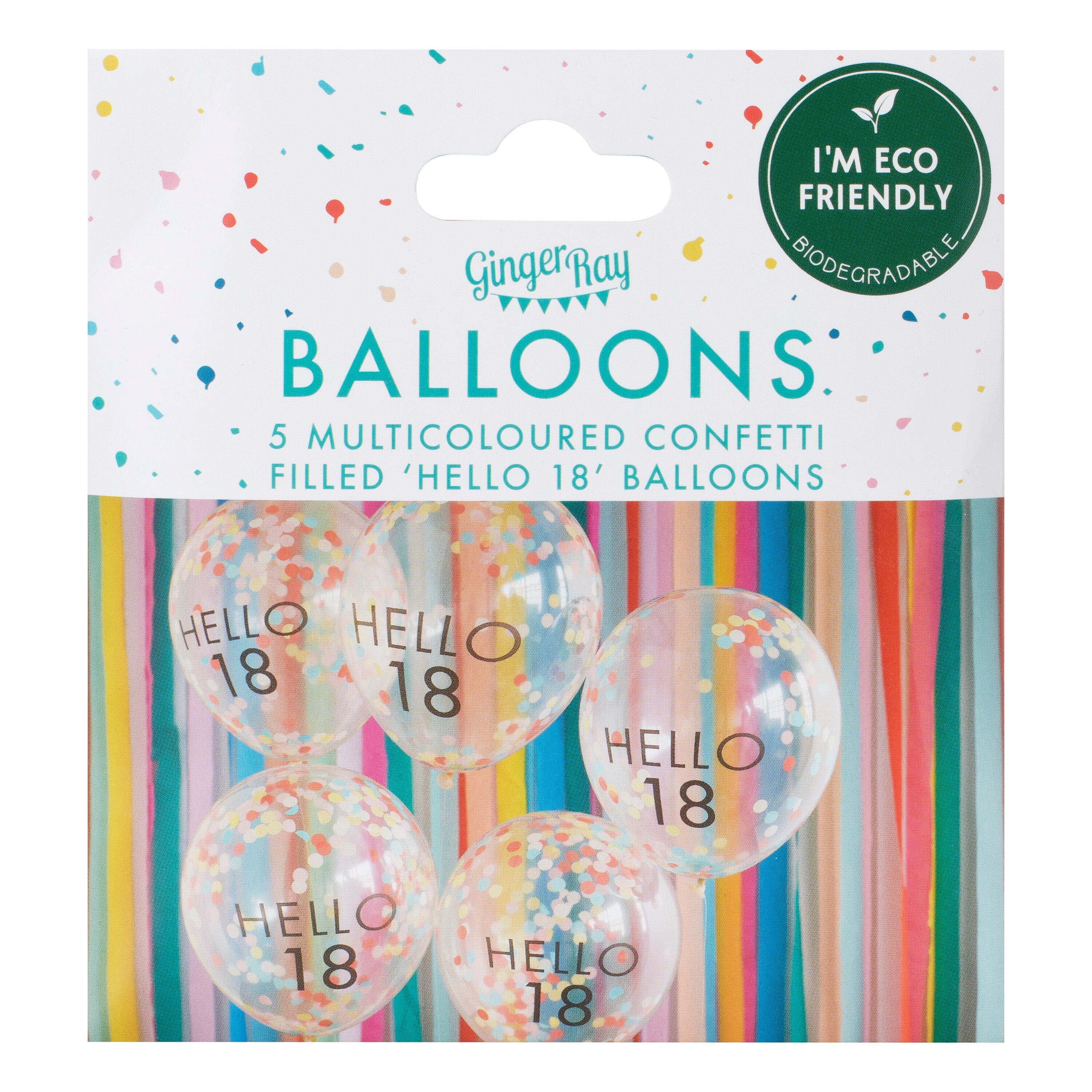 Hello 18 Rainbow Confetti 18th Birthday Balloons