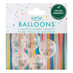 Hello 18 Rainbow Confetti 18th Birthday Balloons- 5 Inner Pack