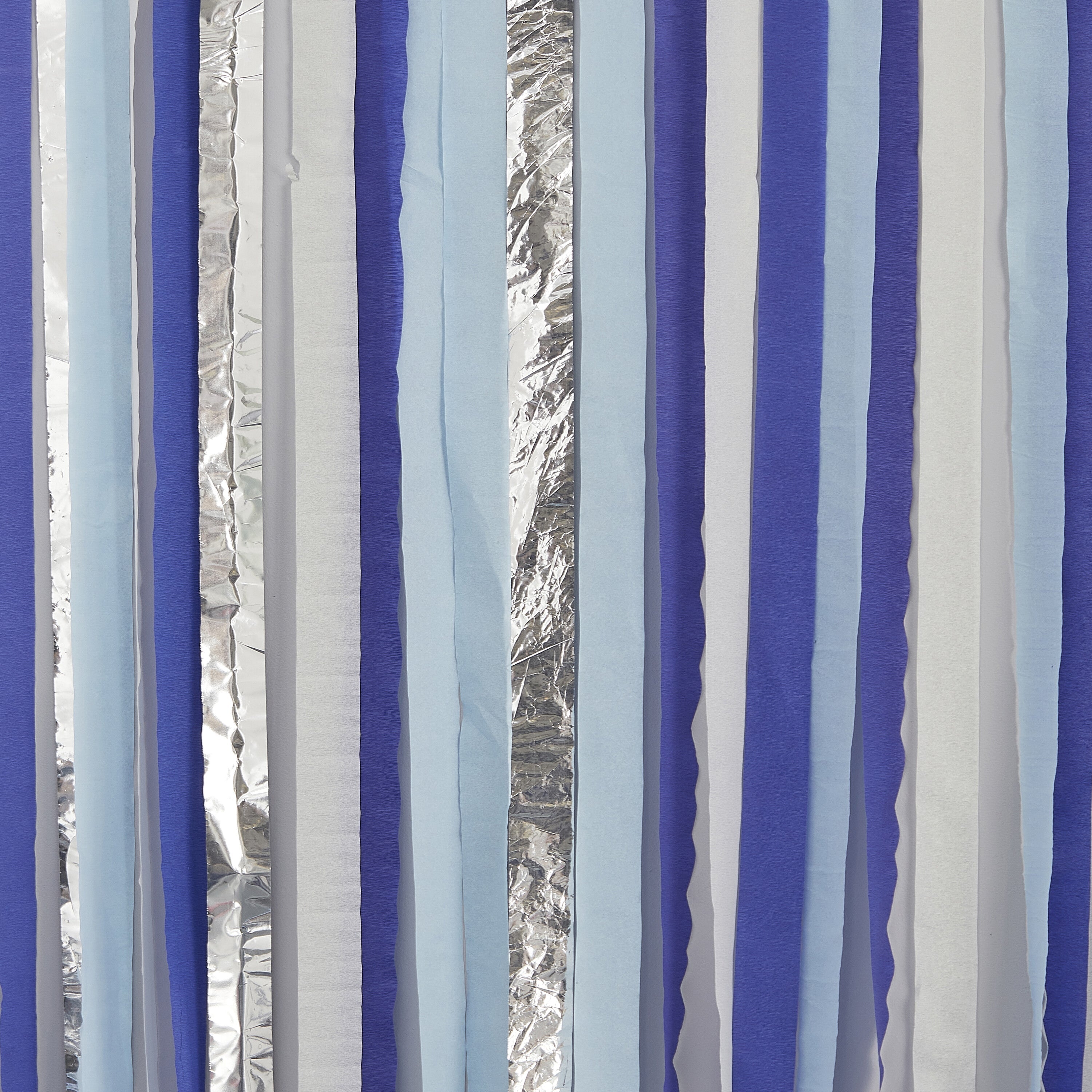 Blue and Silver Streamer Party Backdrop