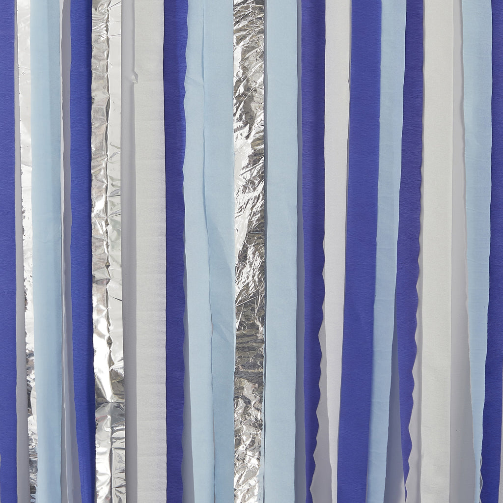 Blue and Silver Streamer Party Backdrop- 5 Inner Pack