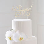 Gold Acrylic Mr & Mrs Wedding Cake Topper- 5 Inner Pack