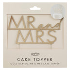 Gold Acrylic Mr & Mrs Wedding Cake Topper- 5 Inner Pack