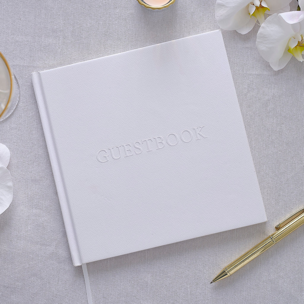 White Embossed Wedding Guest Book- 5 Inner Pack