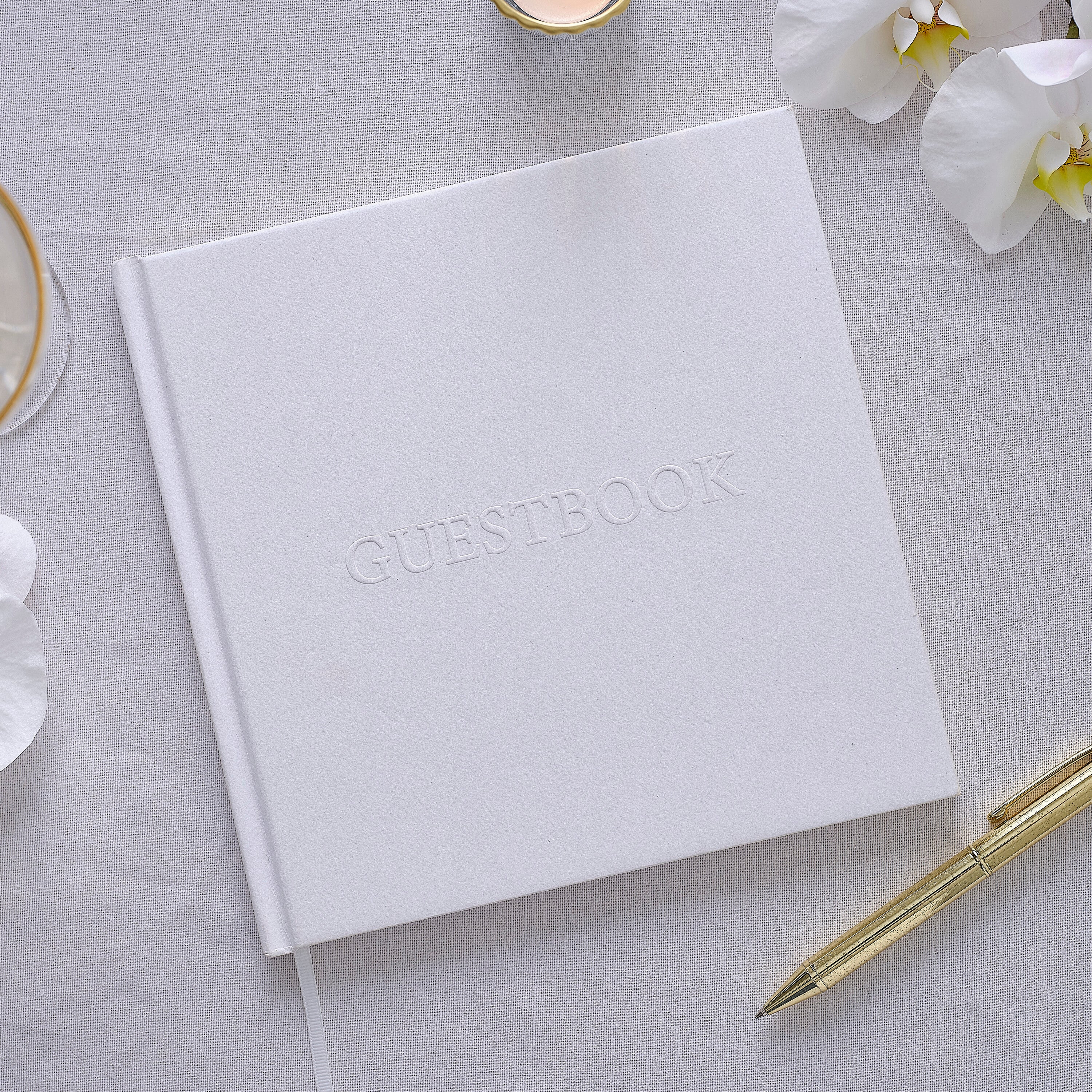 White Embossed Wedding Guest Book- 5 Inner Pack