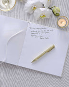 White Embossed Wedding Guest Book with Gold Paper Edge - 21.5cm x 21.5cm
