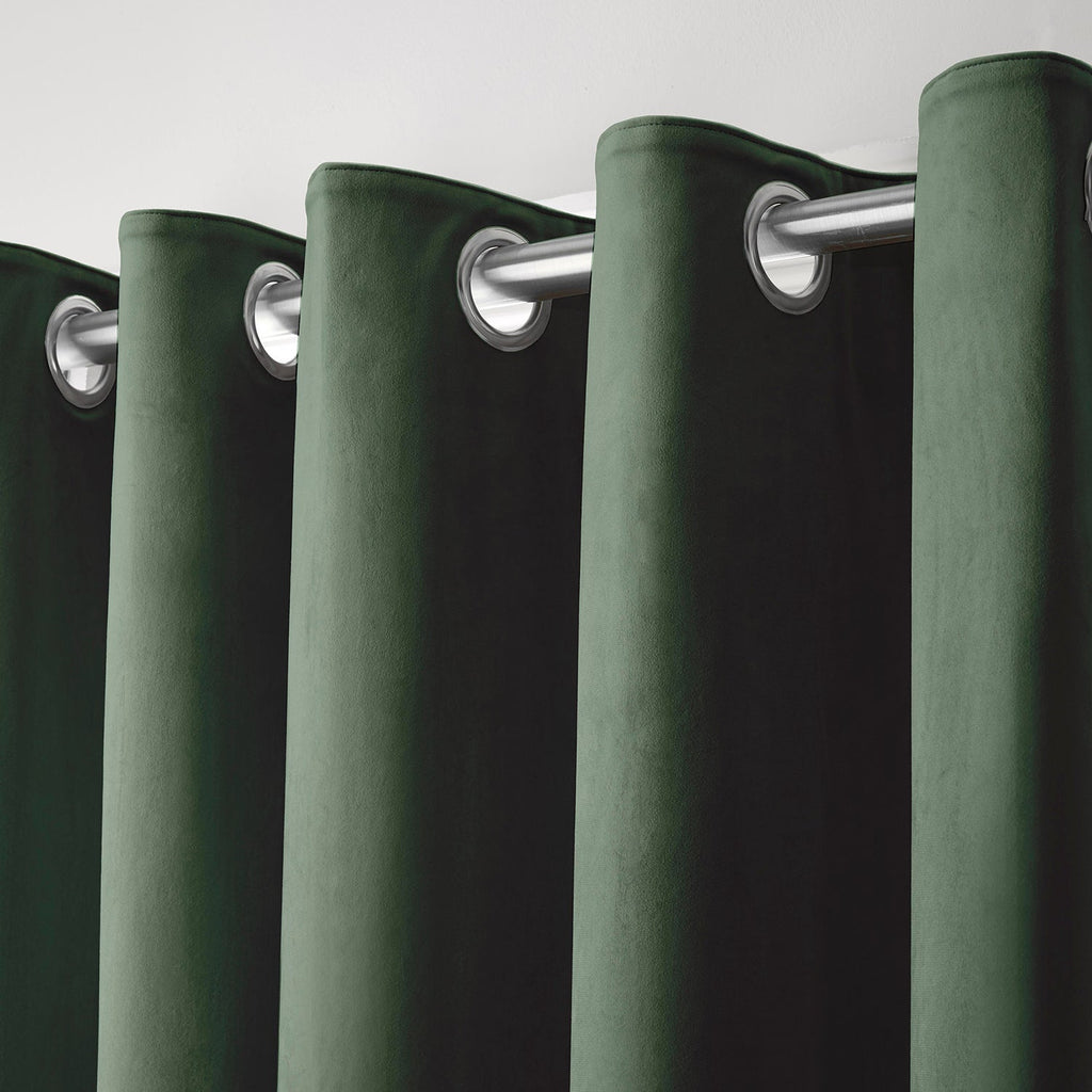 Montrose Bottle Green Velvet Blackout Thermal Coated Eyelet Curtains