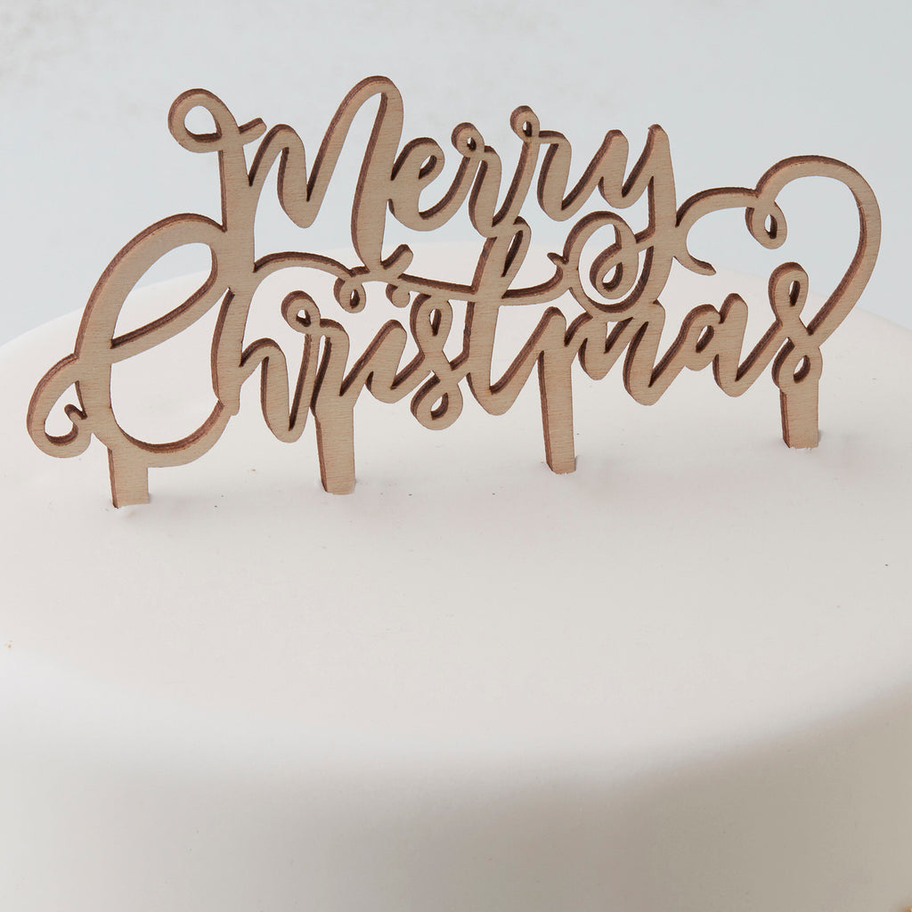 Festive Wooden Merry Christmas Cake Topper