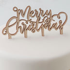 Festive Wooden Merry Christmas Cake Topper
