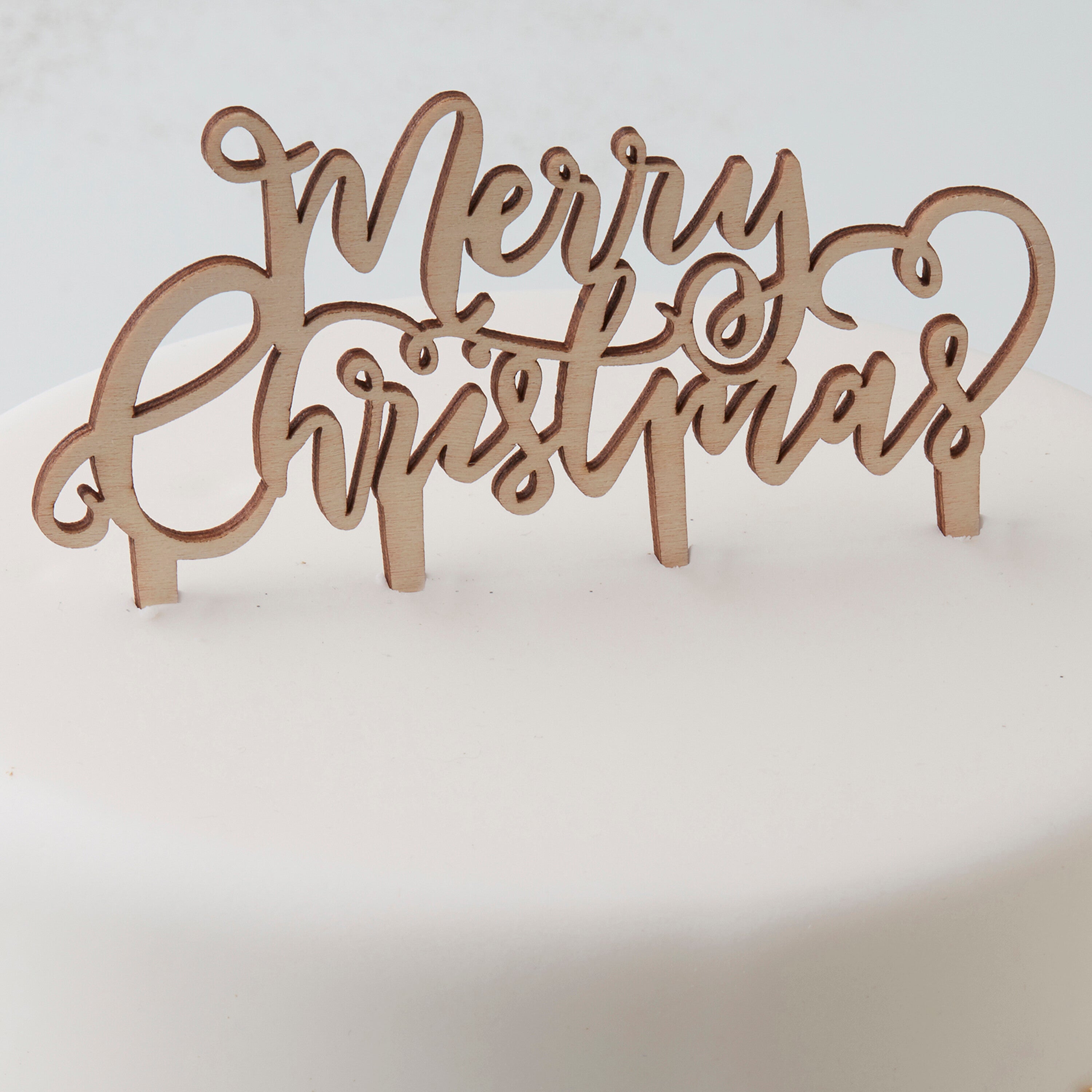 Festive Wooden Merry Christmas Cake Topper