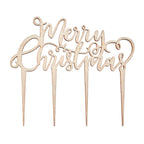Festive Wooden Merry Christmas Cake Topper