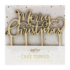 Festive Wooden Merry Christmas Cake Topper