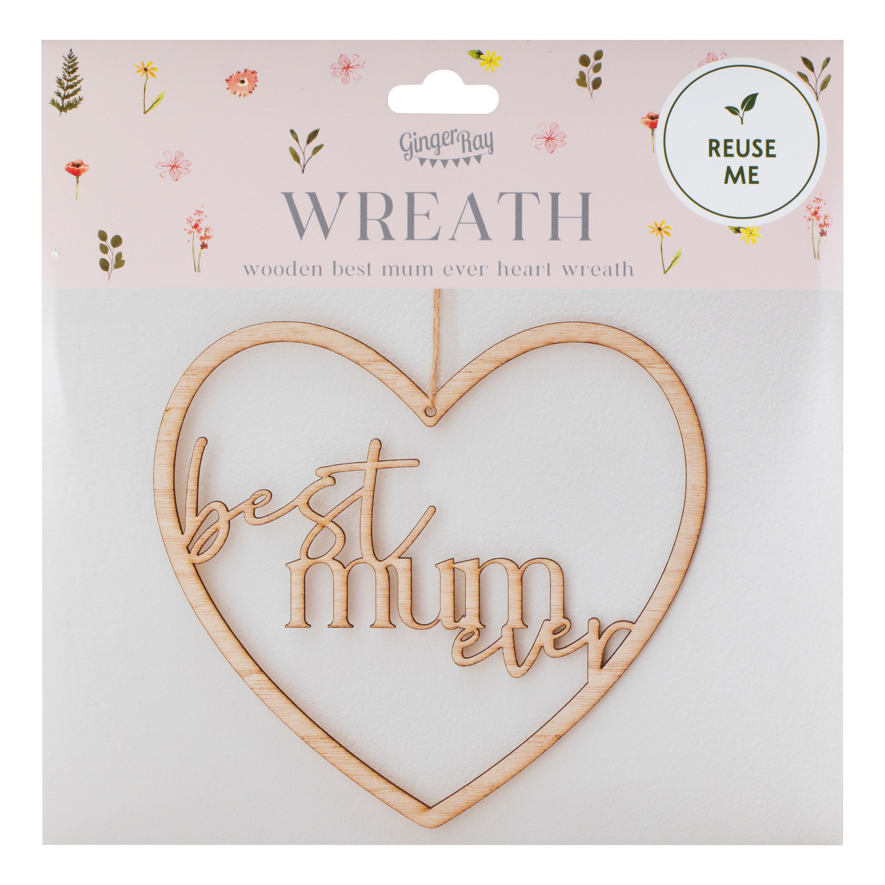 Wooden Best Mum Ever Heart Wreath- 5 Inner Pack