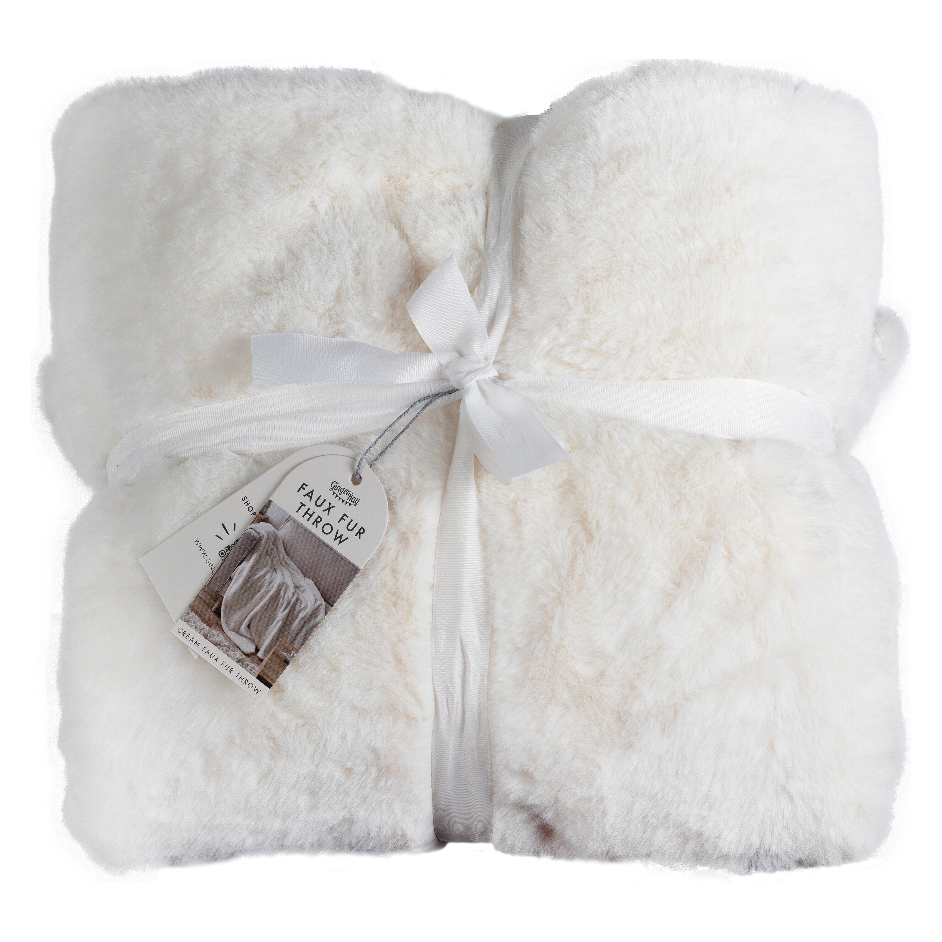 Cream Faux Fur Throw Blanket