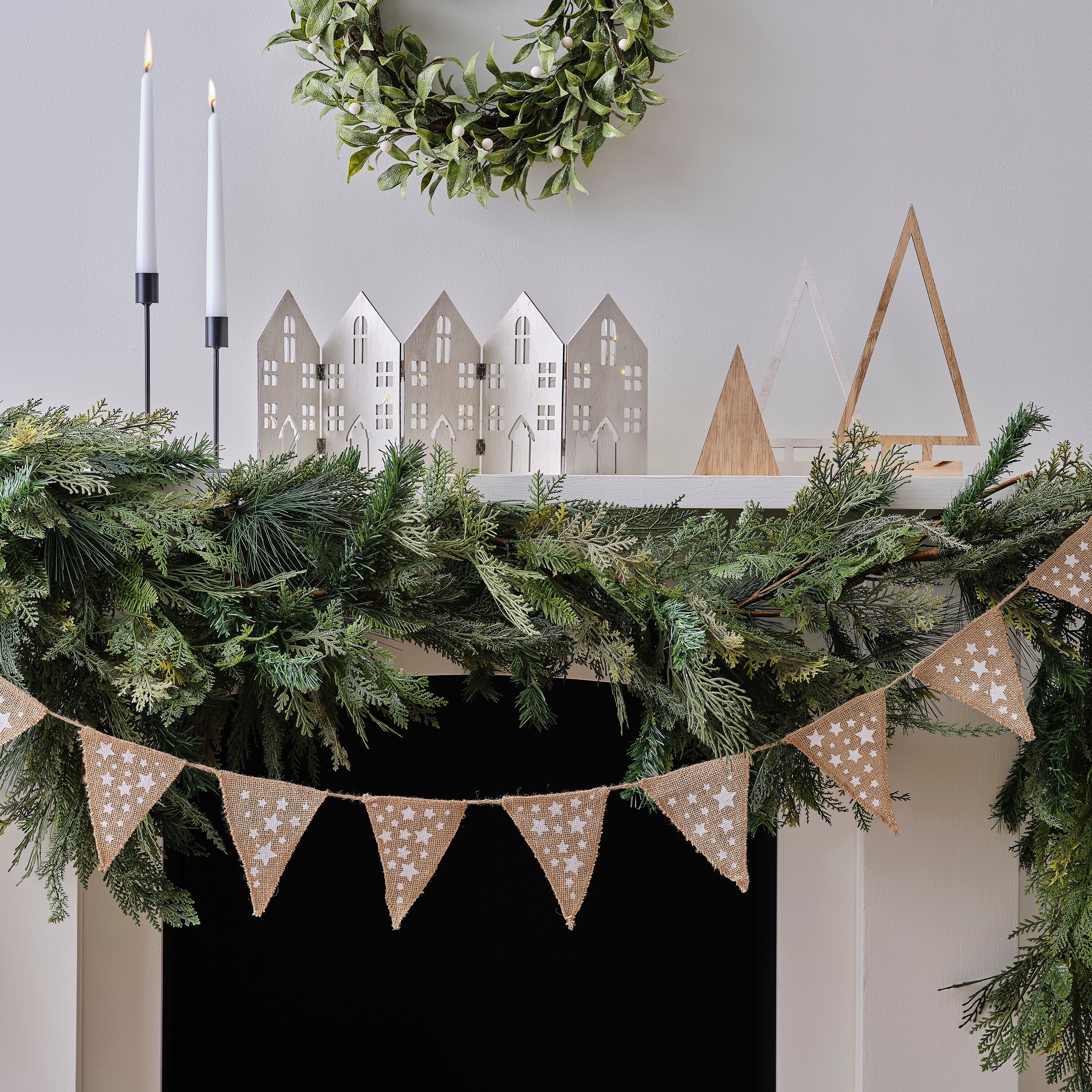 Festive Star Christmas Hessian Bunting - Vintage Noel