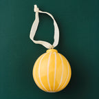 Yellow and White Striped Hand Painted Christmas Bauble