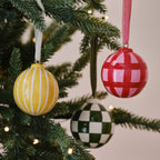 Yellow and White Striped Hand Painted Christmas Bauble