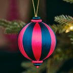 Pink and Turquoise Striped Satin Christmas Bauble- 5 Inner Pack