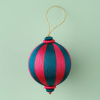Pink and Turquoise Striped Satin Christmas Bauble- 5 Inner Pack