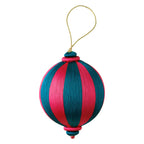 Pink and Turquoise Striped Satin Christmas Bauble