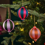 Pink and Turquoise Striped Satin Christmas Bauble