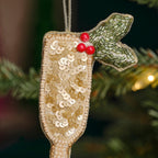Embellished Gold Sparkling Wine Christmas Tree Decoration- 5 Inner Pack