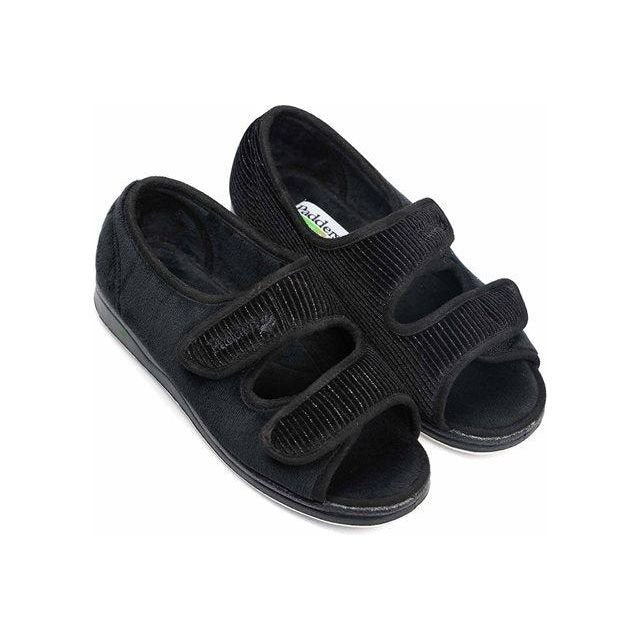 Padders 3462 Lydia X Slippers - Black Sparkle Cord - Beales department store