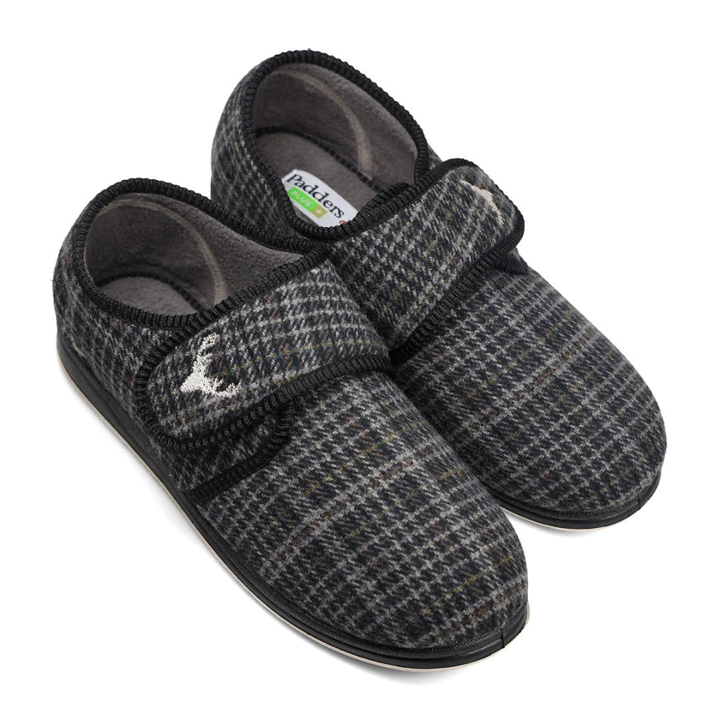 Padders 411S*02 Charles Slippers - Black Mixed Check - Beales department store