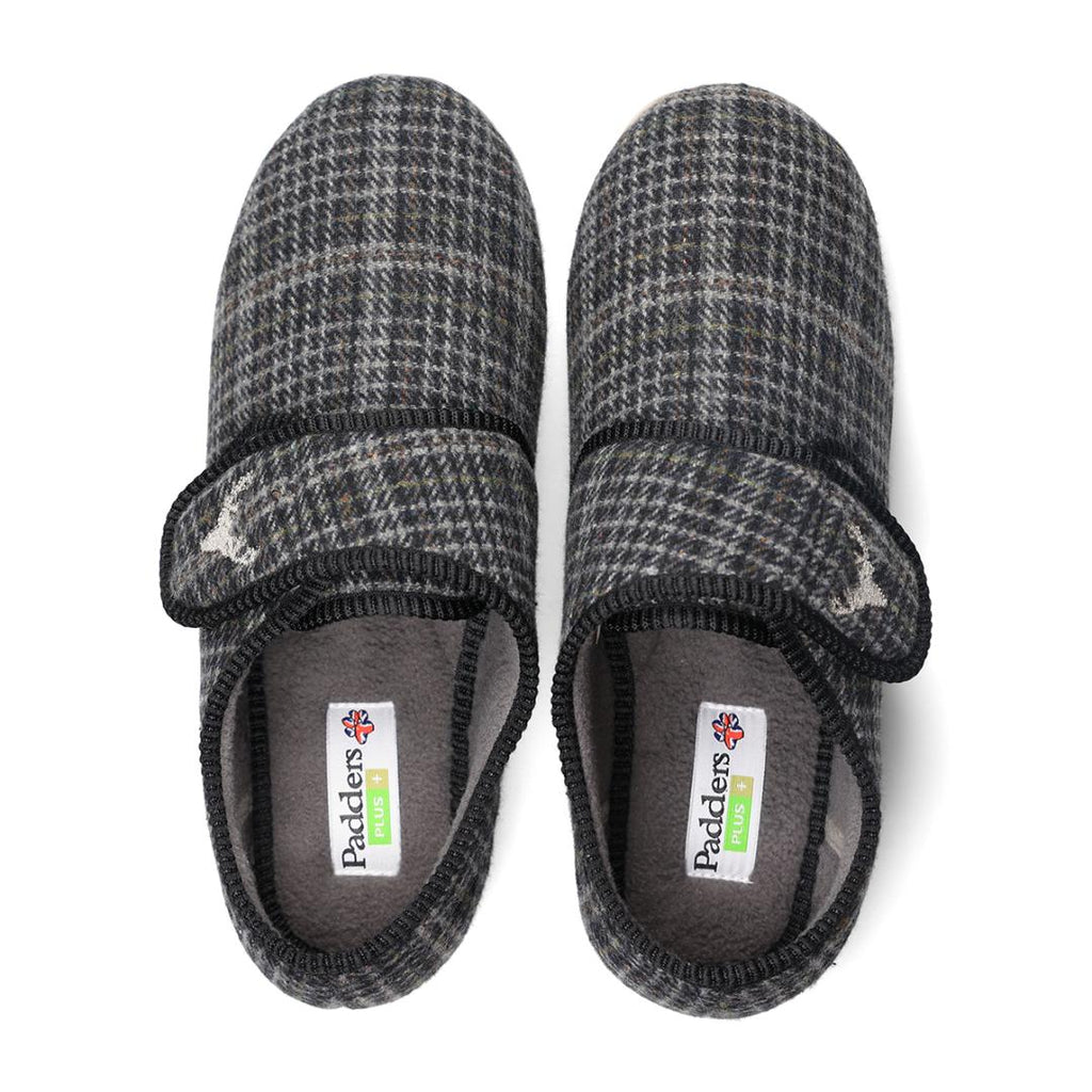 Padders 411S*02 Charles Slippers - Black Mixed Check - Beales department store