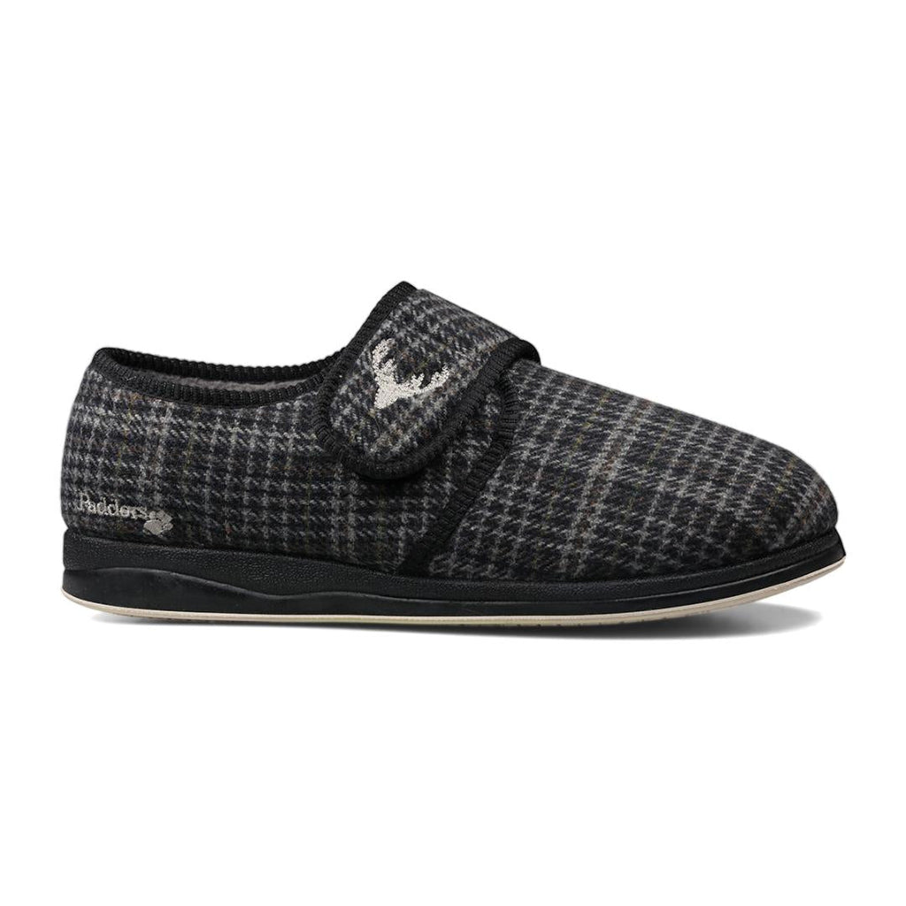 Padders 411S*02 Charles Slippers - Black Mixed Check - Beales department store