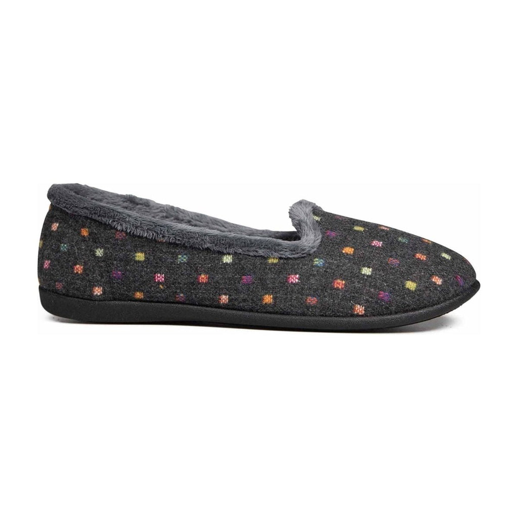 Padders Albertine Women's Slippers Charcoal Woven Spot - Beales department store