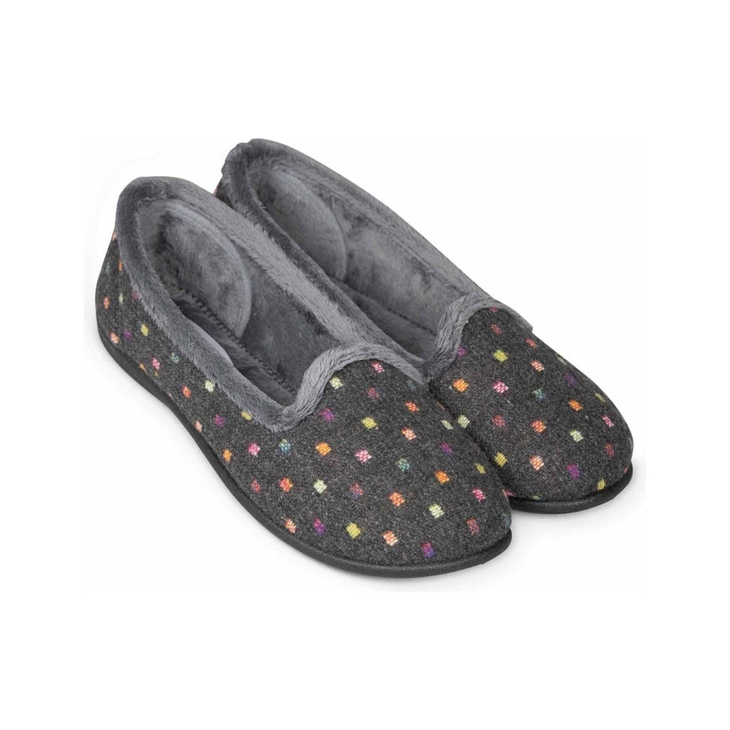 Padders Albertine Women's Slippers Charcoal Woven Spot - Beales department store