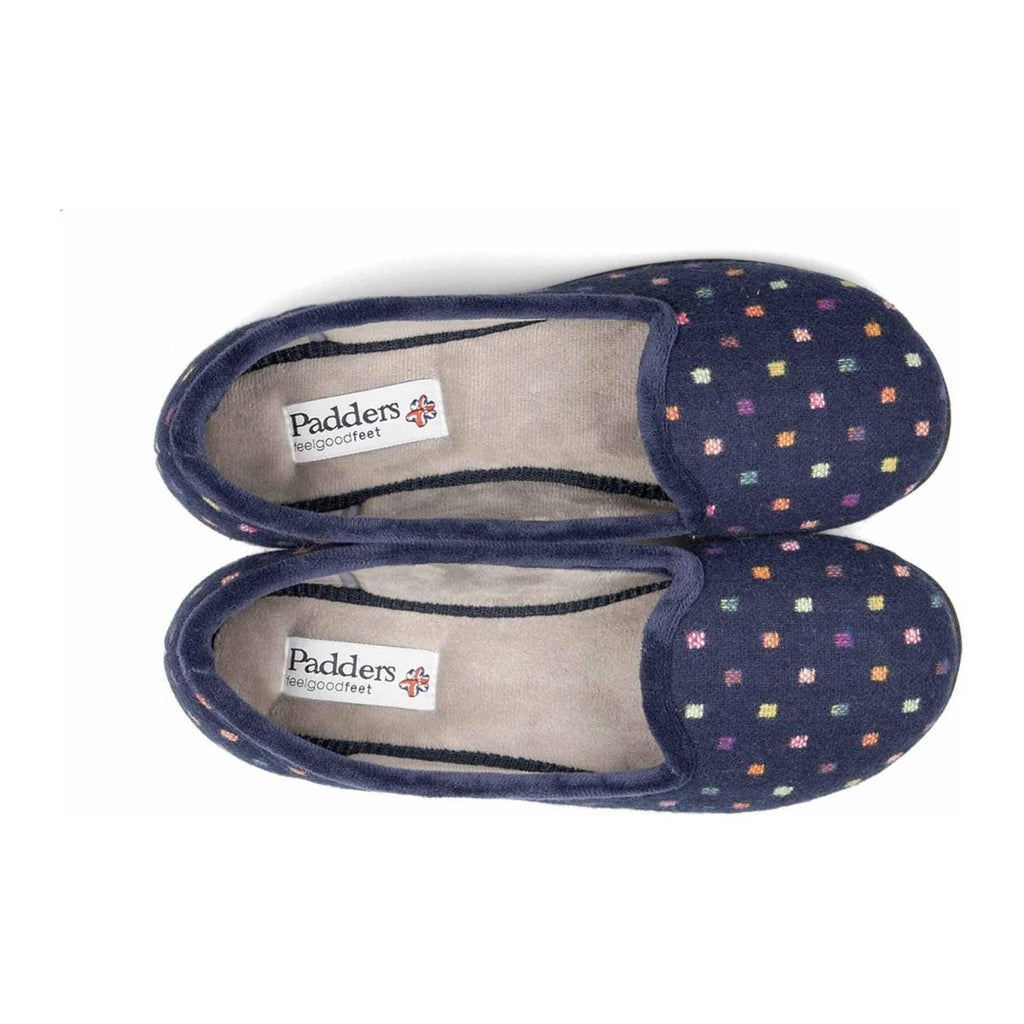 Padders Albertine Women's Slippers - Navy Woven Spot - Beales department store
