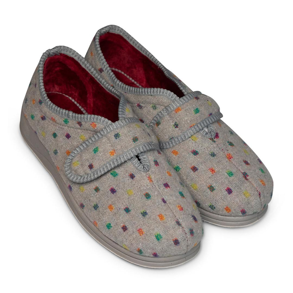 Padders Camilla Slippers - Grey Woven Spot - Beales department store
