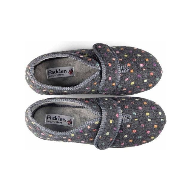 Padders Camilla Womens Slippers - Charcoal Woven Spot - Beales department store