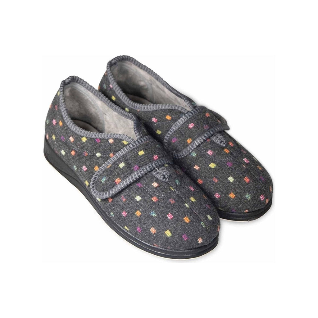 Padders Camilla Womens Slippers - Charcoal Woven Spot - Beales department store