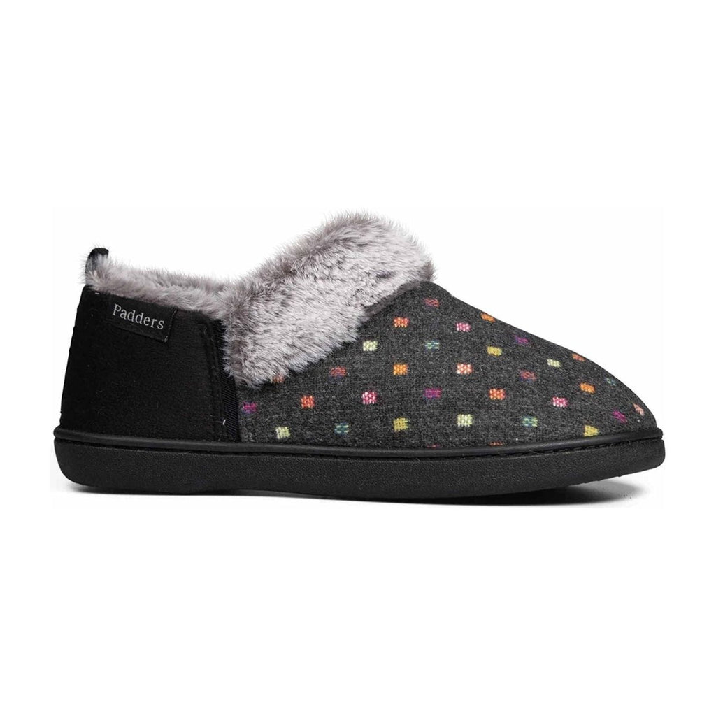 Padders Dora Women's Slippers Charcoal Woven Spot - Beales department store