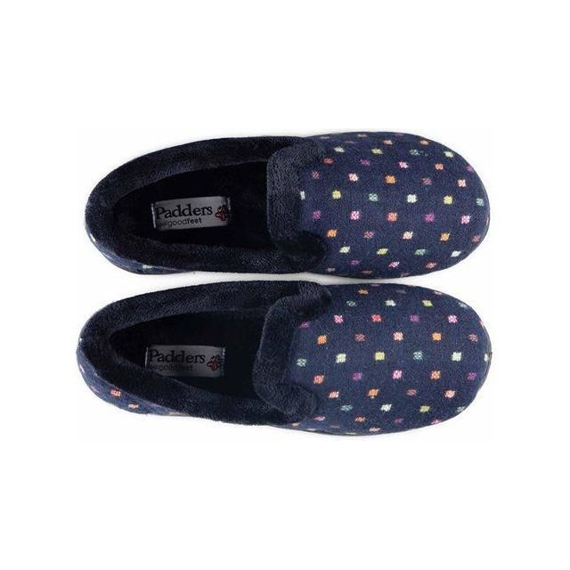 Padders Repose Women's Slippers - Navy Woven Spot - Beales department store