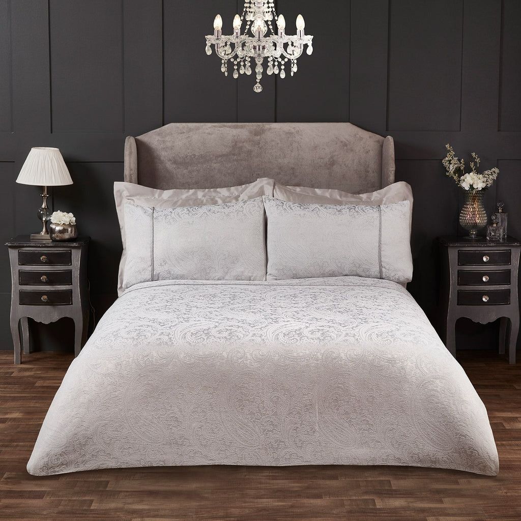 Paisley Silver Luxury Cotton Rich Jacquard Duvet Cover