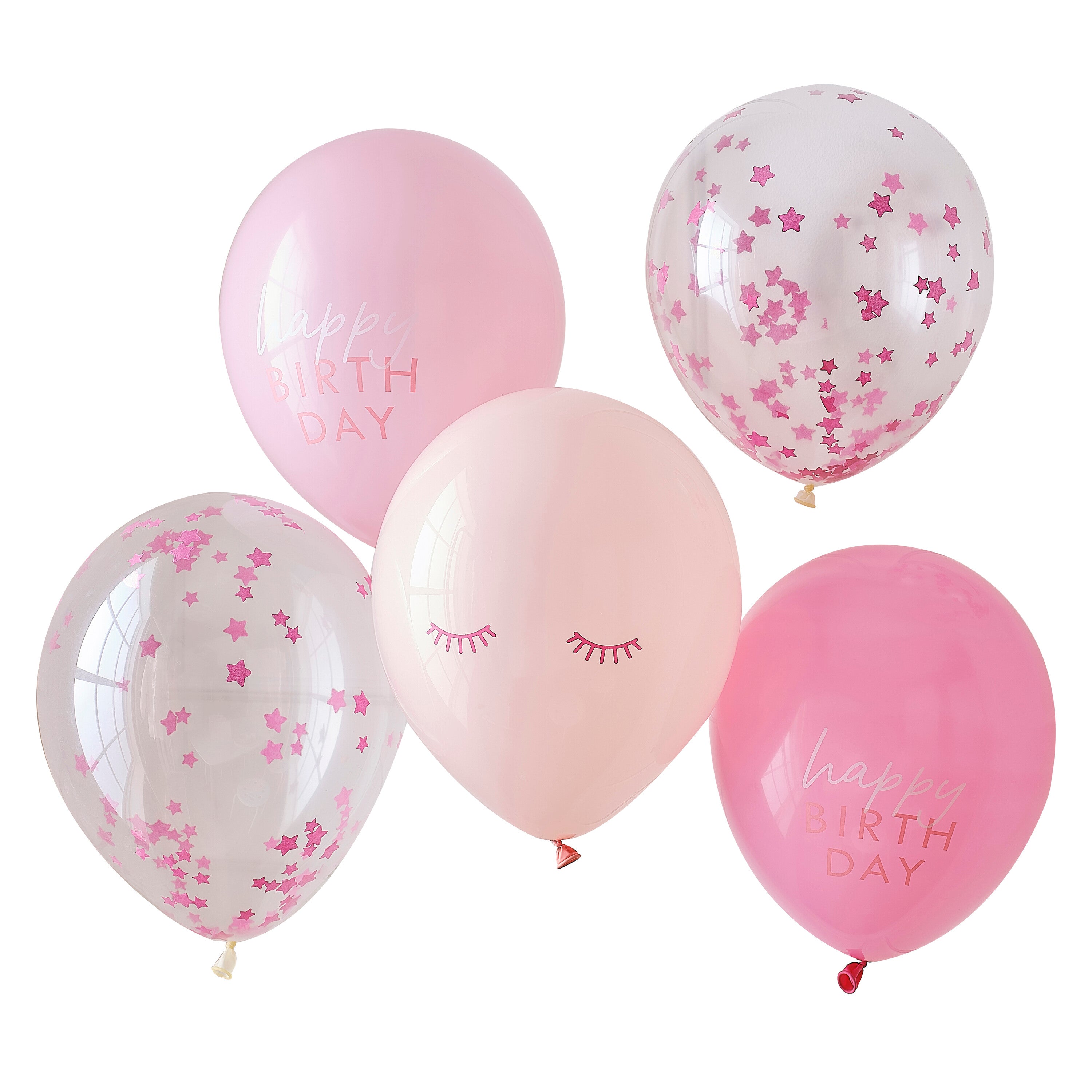 Pink Confetti Happy Birthday Balloons- 5 Inner Pack