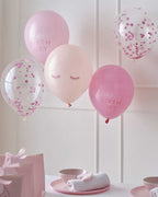 Pamper Party Pink Confetti Happy Birthday Balloons - 12" Latex (5pk)