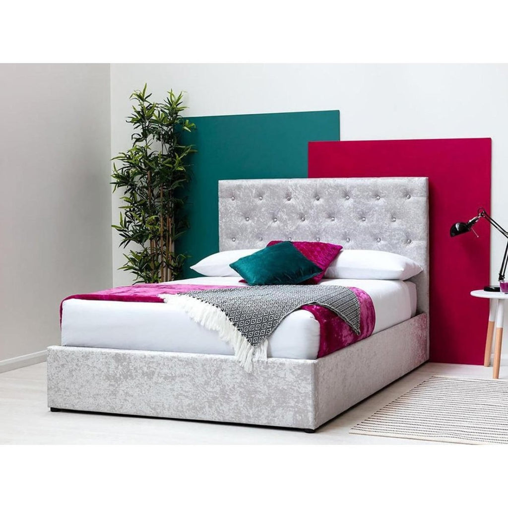 Parwich Crushed Silver Velvet Storage Ottoman Bed - Beales department store