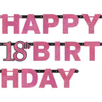 Pink 'Happy 18th Birthday' Holographic Paper Letter Banner - 2m