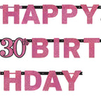 Pink 'Happy 30th Birthday' Holographic Paper Letter Banner - 2m