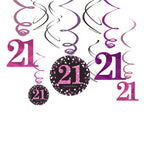 Pink Age 21 Hanging Swirls - 45cm (12pk)
