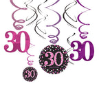 Pink Age 30 Hanging Swirls - 45cm (12pk)