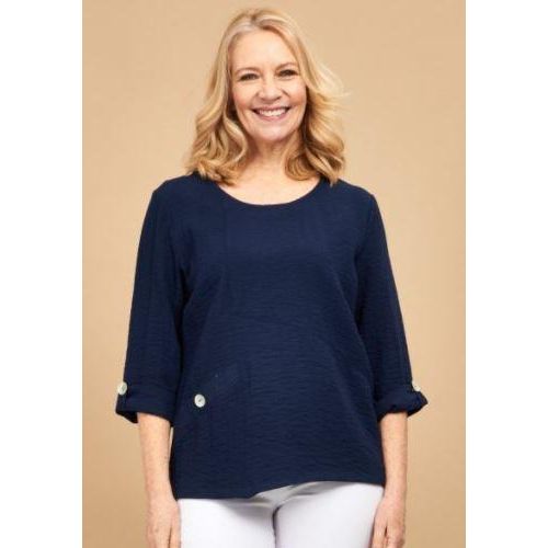 PENNY PLAIN Asymmetric Hem Navy Top - Beales department store